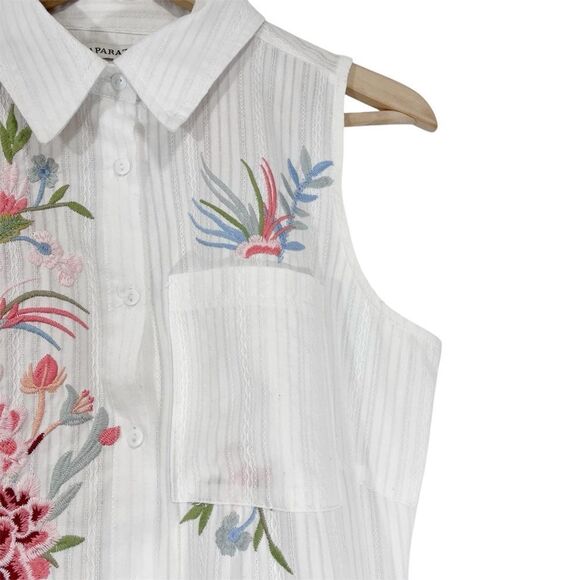 Paparazzi White Embroidered Sleeveless Button Front Tunic Dress S - Picture 7 of 12